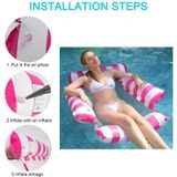 4-buis PVC opblaasbare opvouwbare drijvende rij zomer zwembad water hangmat (recht gestreept roze rood)
