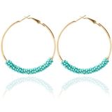 Women Hoop Earrings Ethnic Vintage Bead Boho Earrings Statement Jewelry(blue)