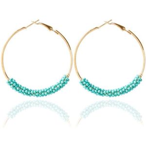 Women Hoop Earrings Ethnic Vintage Bead Boho Earrings Statement Jewelry(blue)