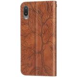 For Samsung Galaxy A02 Life of Tree Embossing Pattern Horizontal Flip Leather Case with Holder & Card Slot & Wallet & Photo Frame & Lanyard(Brown)