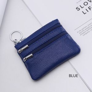 Genuine Leather Women Small Wallet Change Purses Zipper Card Holder Wallets(Royal Blue)