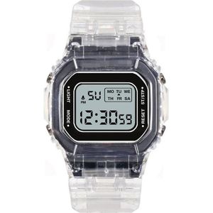 Buitensporten Eenvoudige transparante behuizing Waterdicht lichtgevend elektronisch horloge (transparant vierkant zwart)