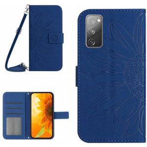 Voor Samsung Galaxy S20 FE Skin Feel Sun Flower Pattern Flip Leather Phone Case met Lanyard (Donkerblauw)