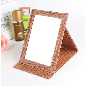 2 PCS Square Stand Leather Make Up Mirror Alligator Pattern Portable Cosmetic Mirror  Color:Brown  Size:S 12x17.5x1.6CM