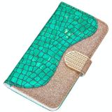 Voor Samsung Galaxy A02s (EU-versie) Laser Glitter Poeder Matching Crocodile Texture Horizontale Flip Lederen Hoesje met kaart slots &houder & portemonnee (groen)