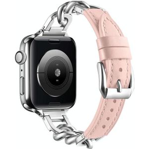 Horlogeband van echt leer met ketting voor Apple Watch Ultra 49 mm / serie 8 & 7 45 mm / SE 2 & 6 & SE & 5 & 4 44 mm / 3 & 2 & 1 42 mm  maat: S