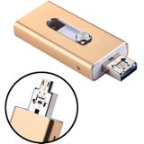 RQW-02 3 in 1 USB 2.0 & 8 Pin & Micro USB 32GB Flash Drive  for iPhone & iPad & iPod & Most Android Smartphones & PC Computer(Gold)