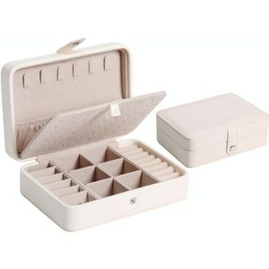 Double-Layer Leather Portable Simple Earrings Ring Jewelry Storage Box  Specification: 16 x 11 x 5cm(White)