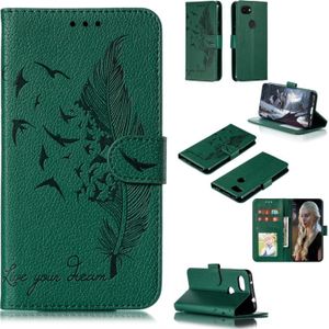 Feather Pattern Litchi Texture Horizontal Flip Leather Case with Wallet & Holder & Card Slots For Google Pixel 3a(Green)