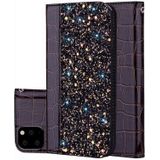 Krokodil textuur glitter poeder horizontale Flip lederen draagtas met kaartsleuven & houder voor iPhone 11 (zwart)