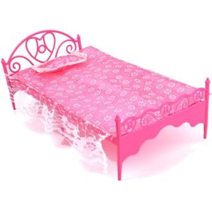 Mini mooie kunststof bed slaapkamer meubilair voor poppen Dollhouse willekeurige kleur levering