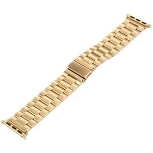 For Apple Watch 42mm Butterfly Buckle 3 Beads Stainless Steel Watchband(Gold)