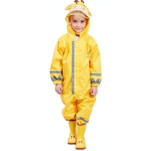 Children One-Piece Raincoat Boys And Girls Lightweight Hooded Poncho  Size: L(Yellow)