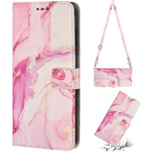 For Samsung Galaxy S23 5G Crossbody Painted Marble Pattern Leather Phone Case(Rose Gold)