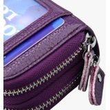 Genuine Cowhide Leather Dual Layer Solid Color Zipper Card Holder Wallet Coin Purse Card Bag Protect Case with Card Slots & Coin Position  Size: 10.5*7.0*4.0cm(Magenta)