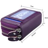 Genuine Cowhide Leather Dual Layer Solid Color Zipper Card Holder Wallet Coin Purse Card Bag Protect Case with Card Slots & Coin Position  Size: 10.5*7.0*4.0cm(Magenta)