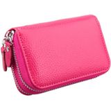 Genuine Cowhide Leather Dual Layer Solid Color Zipper Card Holder Wallet Coin Purse Card Bag Protect Case with Card Slots & Coin Position  Size: 10.5*7.0*4.0cm(Magenta)