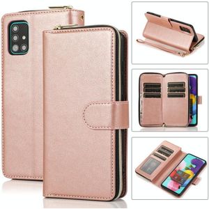 For Samsung Galaxy A51 Zipper Wallet Bag Horizontal Flip PU Leather Case with Holder & 9 Card Slots & Wallet & Lanyard & Photo Frame(Rose Gold)