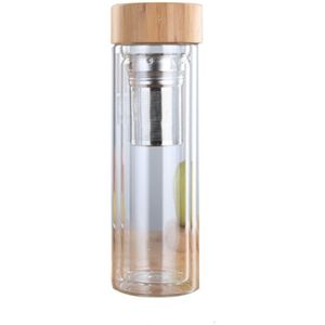 Glass Water Tea Bottles with Infuser Bamboo Lid Double Wall Brief Portable Outdoor Bottle 450ML