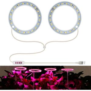 LED Plant Growth Lamp Full Spectroscopy Intelligent Timing Indoor Fill Light Ring Plant Lamp  Power: Two Head(Pink Light)