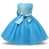 Blue Girls Sleeveless Rose Flower Pattern Bow-knot Lace Dress Show Dress  Kid Size: 90cm