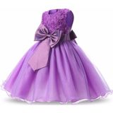 Blue Girls Sleeveless Rose Flower Pattern Bow-knot Lace Dress Show Dress  Kid Size: 90cm