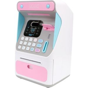 8010 Gesimuleerde gezichtsherkenning ATM Machine Piggy Bank Wachtwoord automatisch rollend geld veilig spaarpot  stijl: oplaadbare versie roze