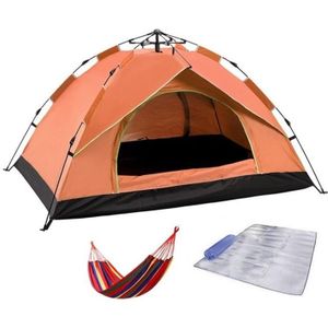 TC-014 Outdoor Beach Travel Camping Automatic Spring Multi-Person Tent For 3-4 People(Orange+Mat+Hammock)