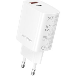 ROCK T51 30W Type-C / USB-C + USB PD Dual Ports Fast Charging Travel Charger Power Adapter  EU Plug(White)