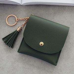 Fashion Women Wallet Short Leather Mini Casual ID Card Holders Bags Ladies Coin Clutch Tassel Bag(Green)