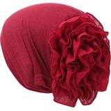 Solid Color Chiffon Big Cap Flower Pullover Turban Hat  Size:One Size(Red Bean Paste)