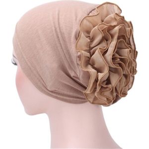 Solid Color Chiffon Big Cap Flower Pullover Turban Hat  Size:One Size(Red Bean Paste)