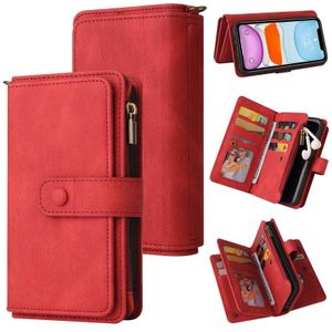 Huid voelen PU + TPU horizontale flip lederen geval met houder  15 kaarten slot  portemonnee & rits zak & lanyard voor iPhone 11 (rood)