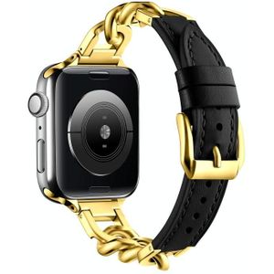 Voor Apple Watch 9 45 mm ketting lederen horlogeband  maat: L (goud zwart)