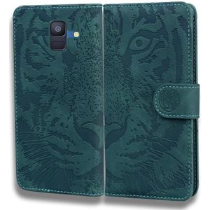 For Samsung Galaxy A6 (2018) Tiger Embossing Pattern Horizontal Flip Leather Case with Holder & Card Slots & Wallet(Green)