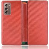 For Samsung Galaxy Z Fold2 5G Carbon Fiber Texture Magnetic Horizontal Flip TPU + PC + PU Leather Case with Card Slot(Brown)
