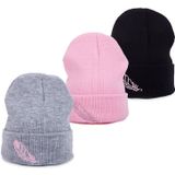 Embroidered Feather Warm Cold Protection Sleeve Knit Cap(Pink)