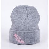 Embroidered Feather Warm Cold Protection Sleeve Knit Cap(Pink)