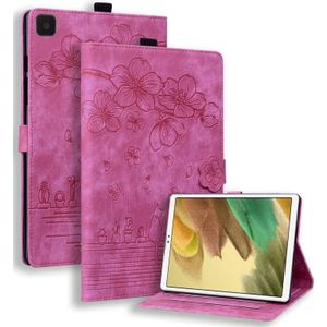 Voor Samsung Galaxy Tab A7 Lite Cartoon Sakura Kat Reliëf Lederen Tablet Case (Rose Rood)