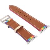 For Apple Watch Series 6 & SE & 5 & 4 44mm / 3 & 2 & 1 42mm Rainbow Leather Watchband(White)