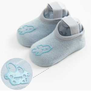 4 Pairs Baby Socks Cartoon Print Glue Strap Baby Anti-Slip Floor Socks Size: M 1-3 Years Old(Blue)