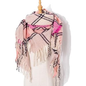 Autumn & Winter Fringed Scarf Plaid Square Scarf Thickening Ladies Shawl  Size:145cm(LS-06 Pink)