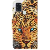 For Samsung Galaxy A21s Colored Drawing Pattern Horizontal Flip Leather Case with Holder & Card Slots & Wallet & Lanyard(Yellow Leopard)