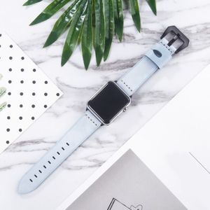 White Fog Wax Texture Top-grain Leather Strap for Apple Watch Series 5 & 4 40mm / 3 & 2 & 1 38mm(Baby Blue)