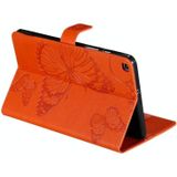 For Galaxy Tab A 8.0 (2019) Pressed Printing Butterfly Pattern Horizontal Flip PU Leather Case with Holder & Card Slots & Wallet & Pen Slot(Orange)