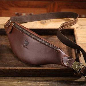 Bull Captain Retro Crazy Horse Lederen Heren Heuptas Schoudertas Crossbody Tas (Koffie)