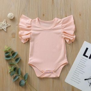 Baby eendelige romper met grote kanten mouwen (kleur: roze maat: 70)