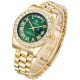 Cagarny 6886 Diamant-ingelatte Romeinse cijfer Dial Quartz Watch voor mannen (Gold Shell Green Dial)