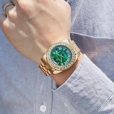 Cagarny 6886 Diamant-ingelatte Romeinse cijfer Dial Quartz Watch voor mannen (Gold Shell Green Dial)