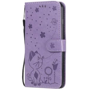 For iPhone 8 Plus / 7 Plus Cat Bee Embossing Pattern Shockproof Horizontal Flip Leather Case with Holder & Card Slots & Wallet(Purple)